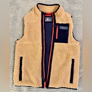 Vineyard Vines Tan and Navy Fleece Vest